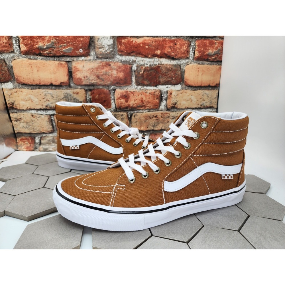 Vans‎ Men Skate Sk8-Hi Golden Brown Wheat White BMX Popcush Canvas shoes Sz 11.5